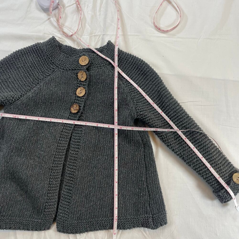 Pretty Girl Girl's Gray Chunky Knit 100% Cotton Cardigan Sweater Baby 12-18M - Picture 6 of 6